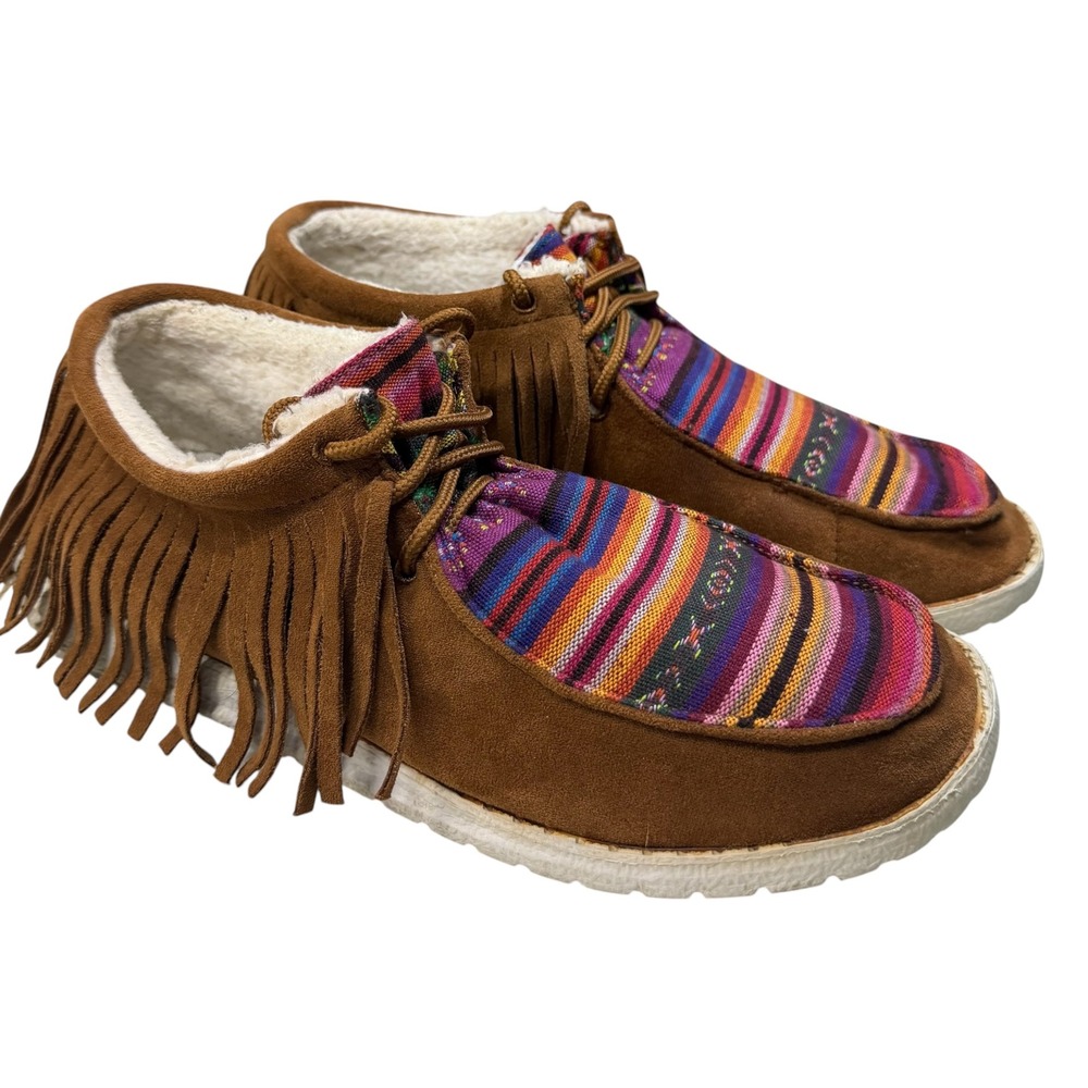 Gypsy Jazz Womens Brown Serape Fringe Moccasin Booties Size 8.5 Lightweight